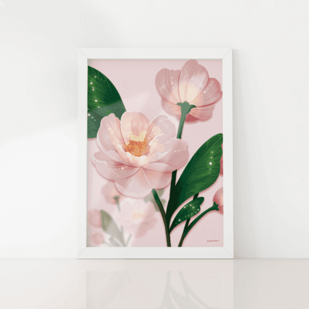 aurora-bee-arte-impressa-print-peonia-rosa-moldura-branca