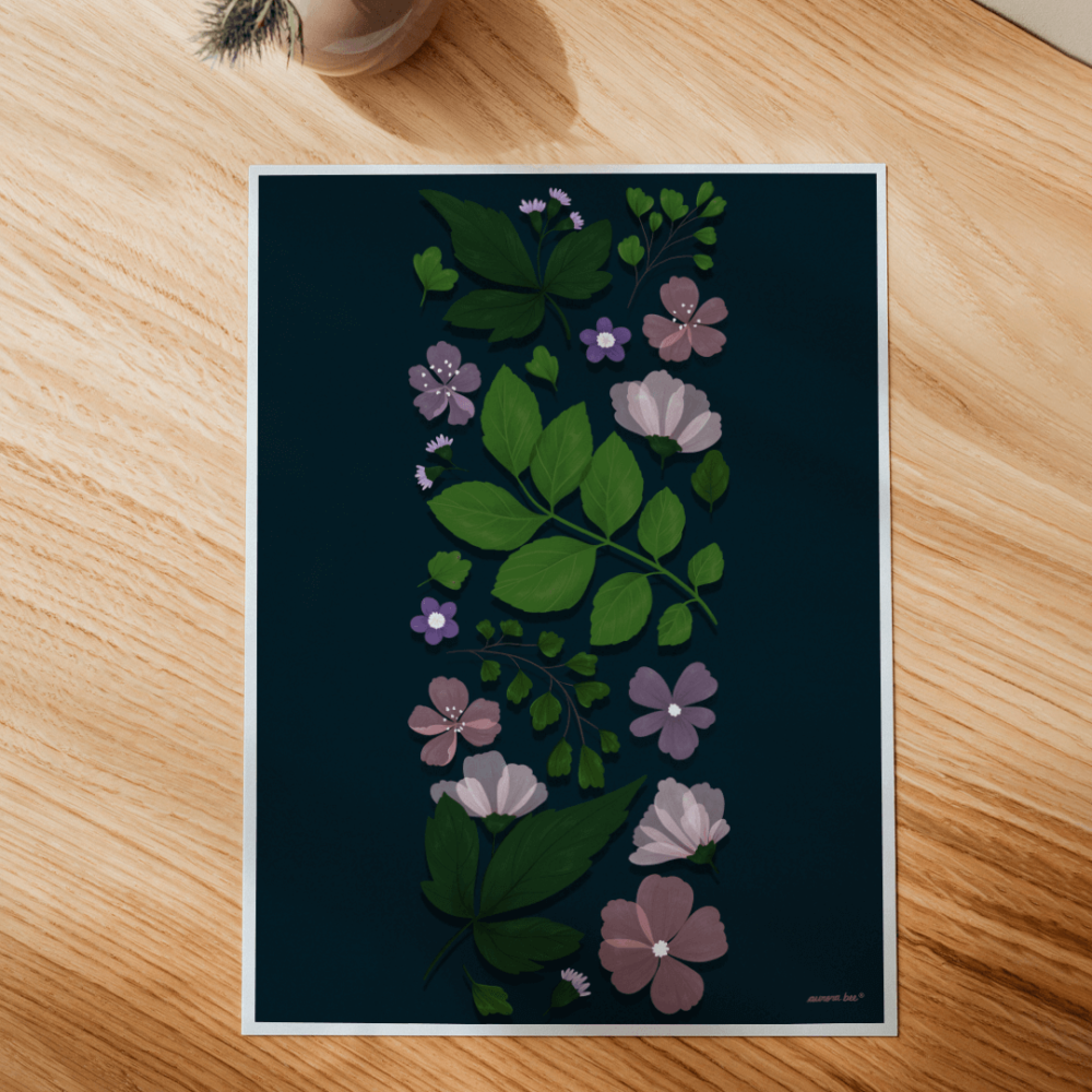 aurora-bee-arte-impressa-print-faixa-flores-marinho-sem-moldura