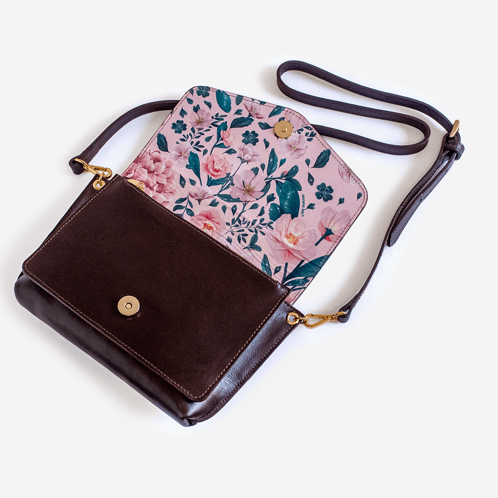 aurora bee Bolsa Lara marrom deitada aberta