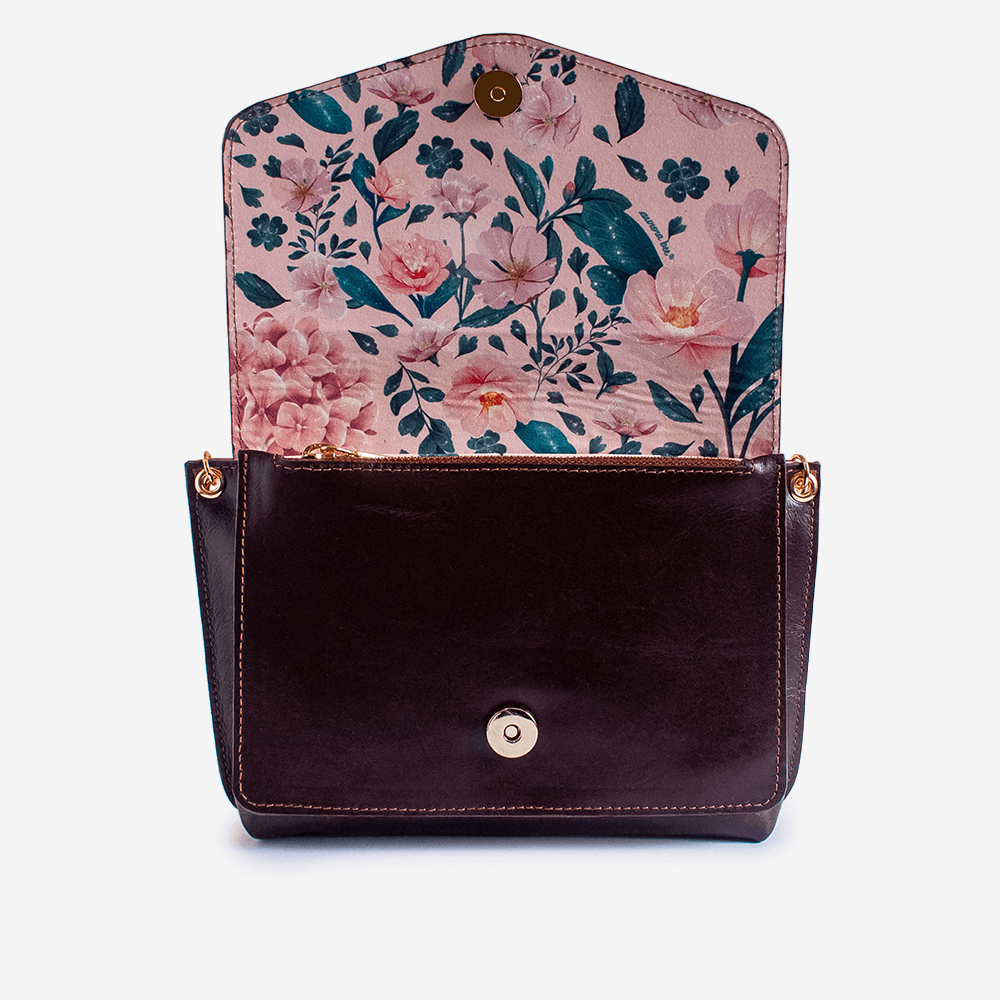 aurora bee Bolsa Lara marrom frente aberta